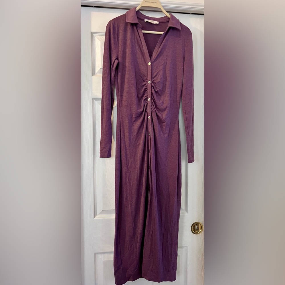 LOFT Purple Button-Down Long Sleeve Dress